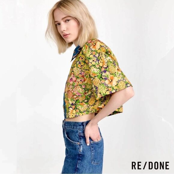 RE/DONE **NWT** Oversized Crop Shirt in Multi pineapple - Picture 15 of 16